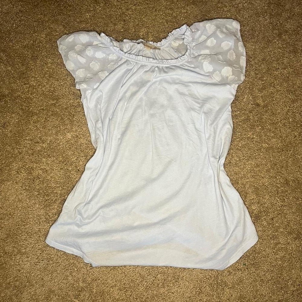 LOFT Blue White Polka Dot Babydoll Top XS Cottage Coquette Ruffle Cap Sleeve
